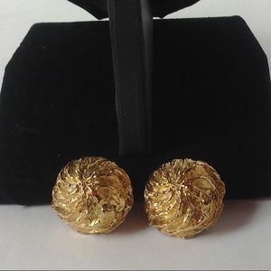 Vintage Gold Round Button Clip On Earrings